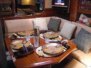 Below decks dining area on La Boheme